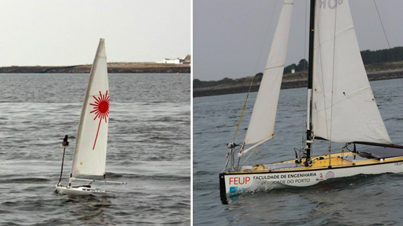 As duas embarcações à vela autónomas da equipa portuguesa: Laser ASV (esquerda) e FASt (direita)